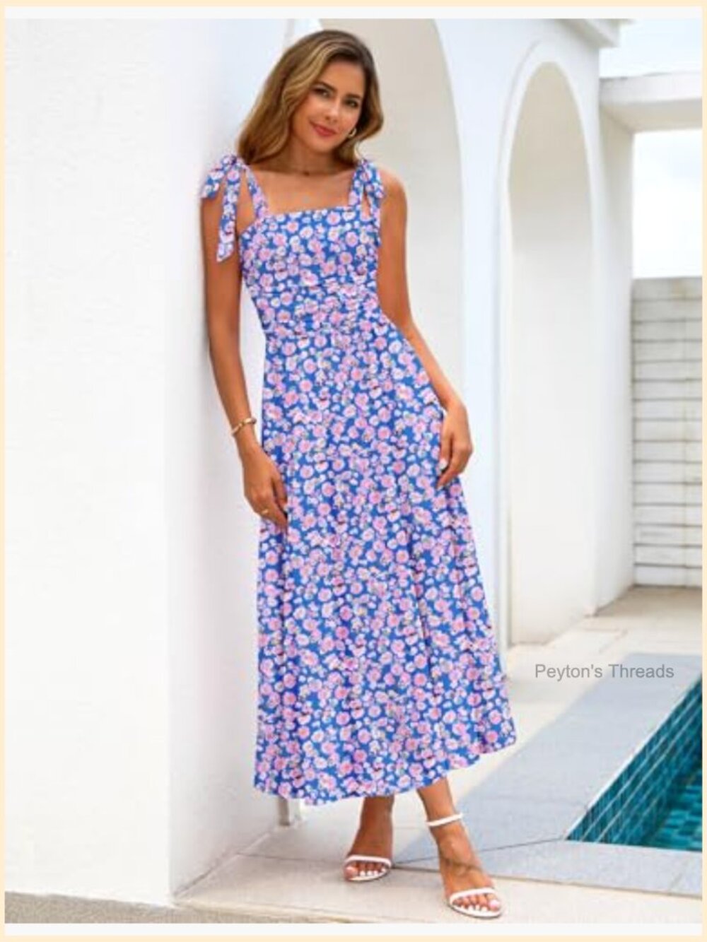 Spaghetti Strap Floral Maxi Dress with Pockets Smocked Back Adjustable Straps - Picture 3 of 7